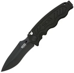 SOG Zoom Mini Black Aluminum A/O Button Lock Folding Knife 00059