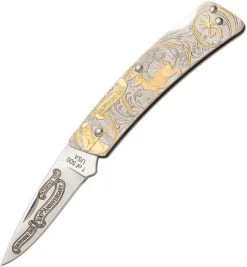 Browning BAR Folder Gold Hunting Sculpted Stainless Drop Pt Folding Knife 0275