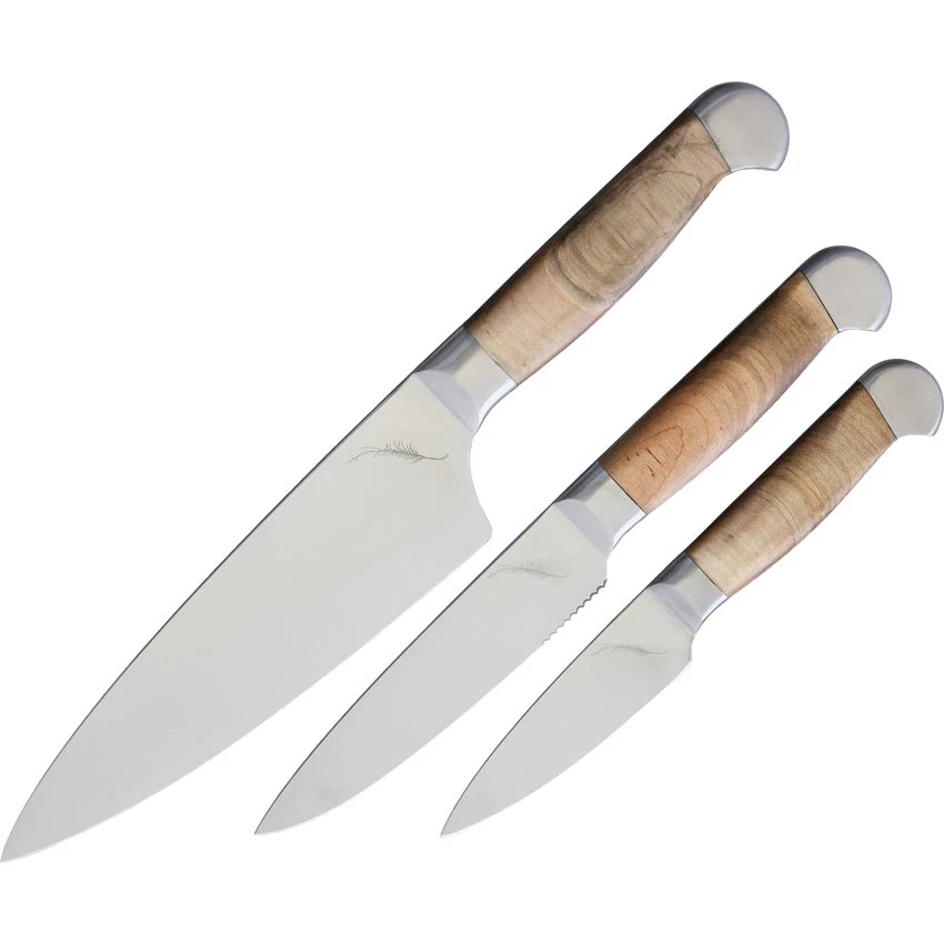 Ferrum Estate 3pc Maple Wood Paring Utility & Chef's Fixed Knives Set E0300 5 Ferrum Estate 3pc Maple Wood Paring Utility & Chef's Fixed Knives Set E0300 - Image 3