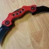 Dual Blade Red And Black Hawkbill Karambit Pocket Knife - 3645rd