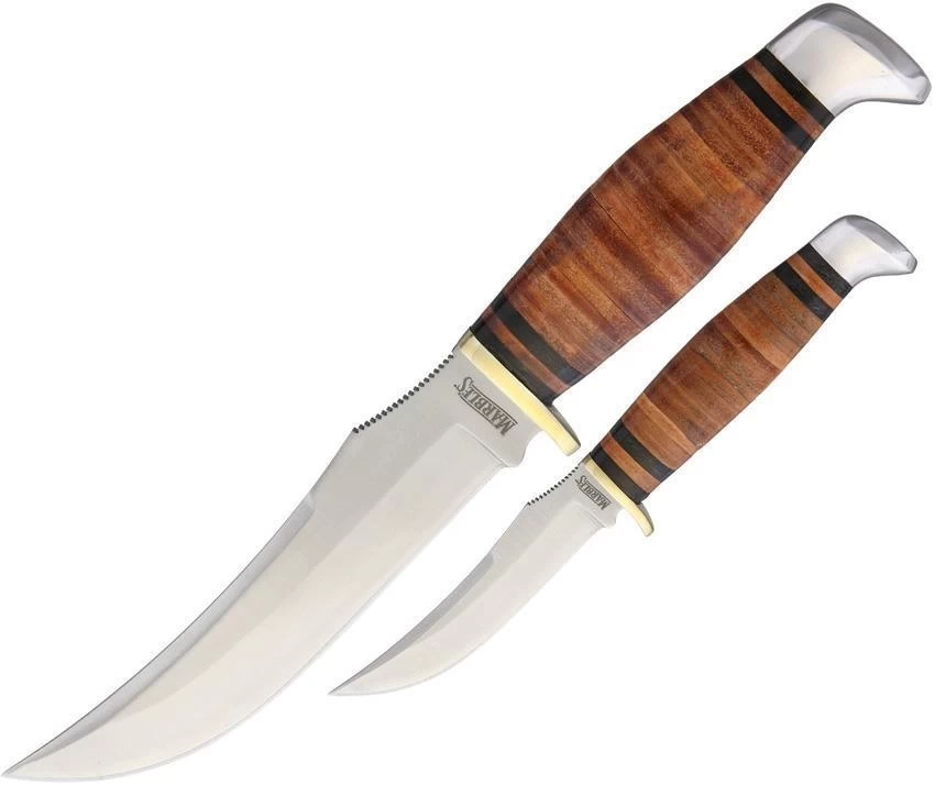 Marbles Hunting Knife Set SM Hunter LG Skinner Fixed Stacked Leather 398 3 Marbles Hunting Knife Set SM Hunter LG Skinner Fixed Stacked Leather 398