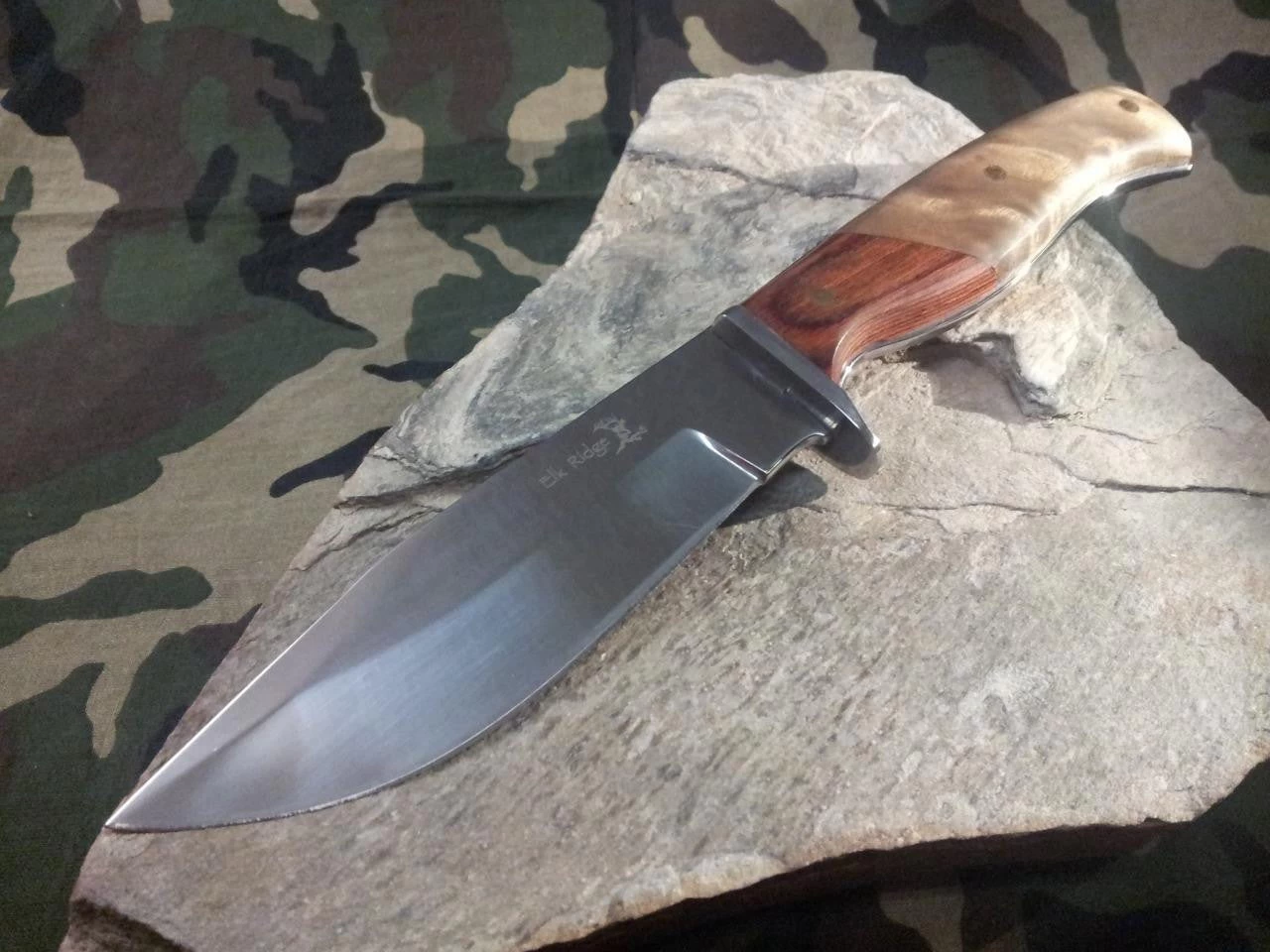 Elk Ridge Fixed Knife 9 1/2" Burl & Pakka Wood Full Tang - 559 3 Elk Ridge Fixed Knife 9 1/2" Burl & Pakka Wood Full Tang - 559