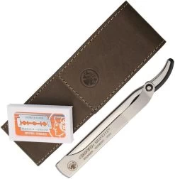 Dovo Shavette Barber Straight Shaving Razor W/ Brown Leather Case 577056