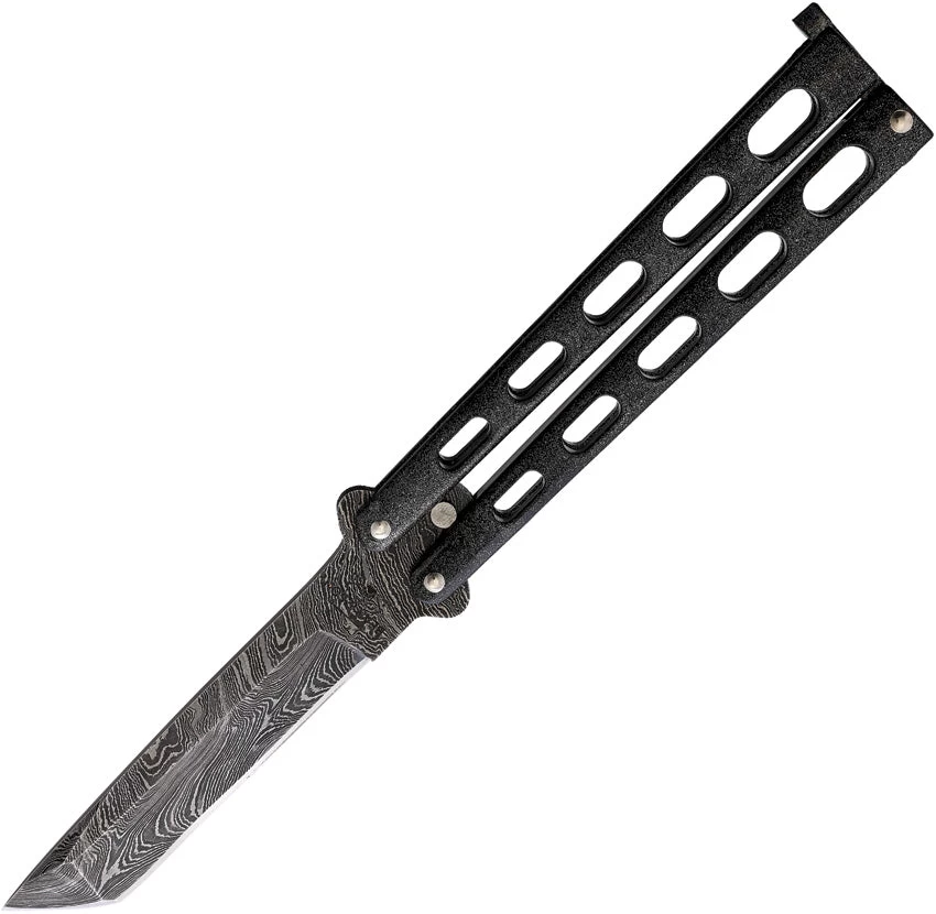 Bear & Son Armour Piercing Balisong Black Damascus Tanto Butterfly Knife 114GXAD 3 Bear & Son Armour Piercing Balisong Black Damascus Tanto Butterfly Knife 114GXAD
