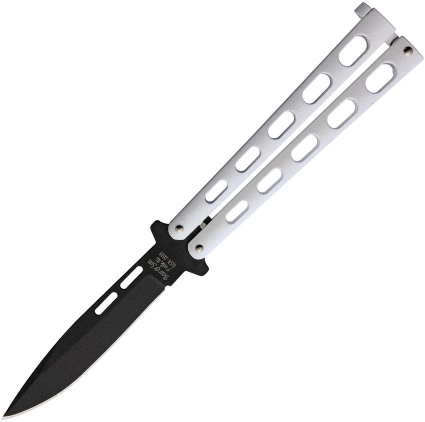 Bear & Son Butterfly White Handle Black Folding 1095HC Steel Blade Knife 115W 3 Bear & Son Butterfly White Handle Black Folding 1095HC Steel Blade Knife 115W