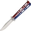 Bear & Son Balisong Red & White & Blue Carbon Steel Clip Pt Butterfly Knife 117RWB -Knives = the best. BC117RWB