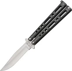 Bear & Son 9" Black And Silver Handle Butterfly Folding Knife - Flipping - 117s
