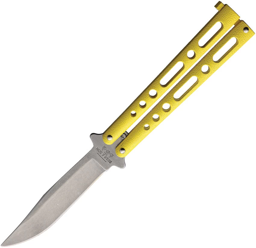 Bear & Son Balisong Butterfly Yellow Stonewash Folding Knife 117yw 3 Bear & Son Balisong Butterfly Yellow Stonewash Folding Knife 117yw