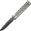 Bear Ops Bear Song VIII Balisong Gray Stainless Damascus Spear Pt Butterfly Knife 820SSLD