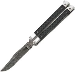 Bear & Son Balisong Black Carbon Fiber Damascus Clip Point Butterfly Knife ANNCF17D