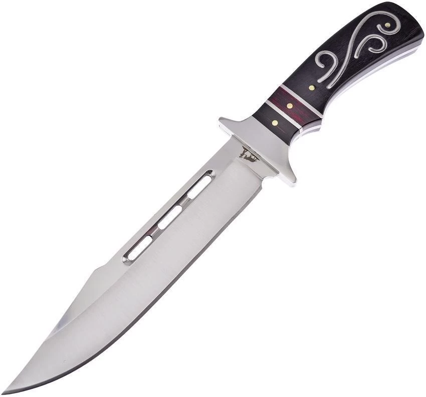 Frost Cutlery Black Hills Bowie Fixed Black Pakkawood Swirl Inlay Knife BKH211 4 Frost Cutlery Black Hills Bowie Fixed Black Pakkawood Swirl Inlay Knife BKH211 - Image 2