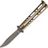 Benchmark Balisong Butterfly Gold Powder Coated Stonewash Knife 025 -Knives = the best. BM025