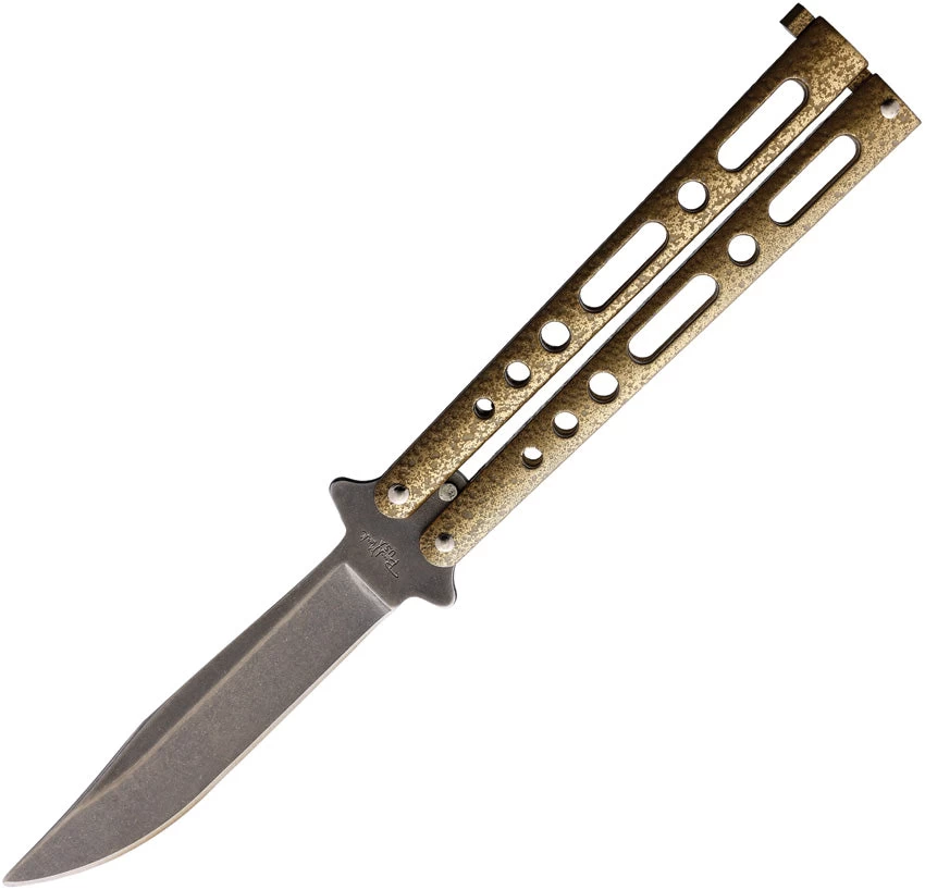 Benchmark Balisong Butterfly Gold Powder Coated Stonewash Knife 025 3 Benchmark Balisong Butterfly Gold Powder Coated Stonewash Knife 025