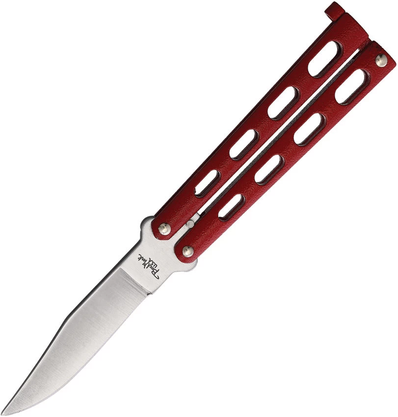 Benchmark Balisong Red Zinc Stainless Clip Point Butterfly Knife 027 3 Benchmark Balisong Red Zinc Stainless Clip Point Butterfly Knife 027