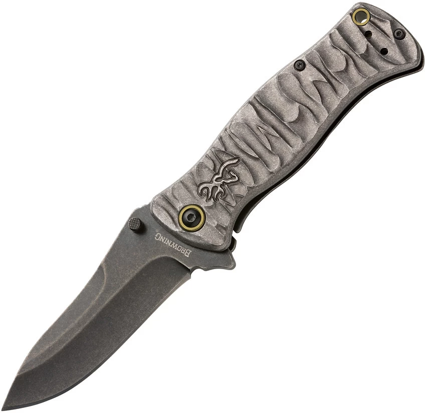 Browning River Stone Framelock A/O Black Sculpted Aluminum Folding D2 Pocket Knife 0468 3 Browning River Stone Framelock A/O Black Sculpted Aluminum Folding D2 Pocket Knife 0468