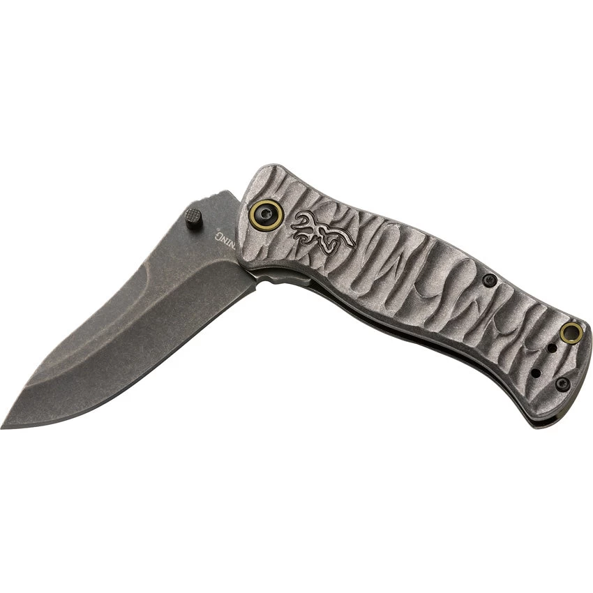 Browning River Stone Framelock A/O Black Sculpted Aluminum Folding D2 Pocket Knife 0468 4 Browning River Stone Framelock A/O Black Sculpted Aluminum Folding D2 Pocket Knife 0468 - Image 2