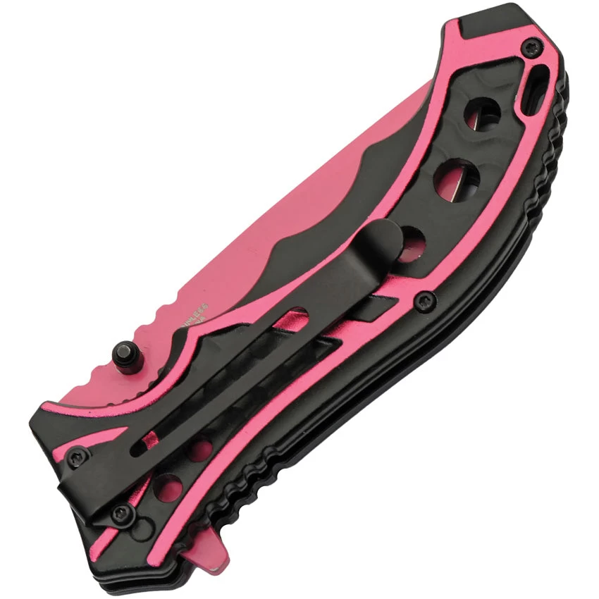 Rite Edge Caution Linerlock A/O Pink Aluminum Folding Pocket Knife 300585PK 4 Rite Edge Caution Linerlock A/O Pink Aluminum Folding Pocket Knife 300585PK - Image 2
