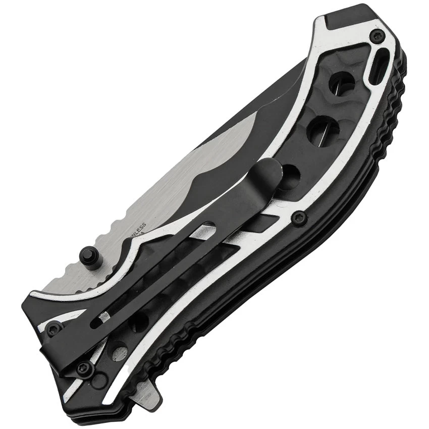 Rite Edge Caution Linerlock A/O Silver Aluminum Folding Pocket Knife 300585SL 4 Rite Edge Caution Linerlock A/O Silver Aluminum Folding Pocket Knife 300585SL - Image 2
