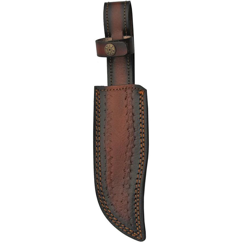 Damascus 12" Checkered Wood Brass Guard Bowie Knife + Leather Sheath 1221 4 Damascus 12" Checkered Wood Brass Guard Bowie Knife + Leather Sheath 1221 - Image 2