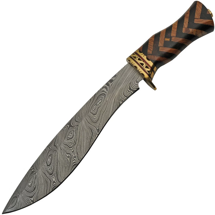 Damascus 14.75" Braided Wood Bowie Knife + Leather Sheath 1235 3 Damascus 14.75" Braided Wood Bowie Knife + Leather Sheath 1235