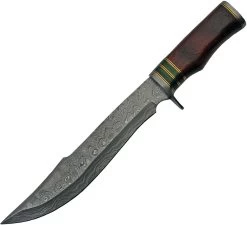 Damascus 15" Exotic Damascus Red Green & Brass Bowie Knife + Sheath 1240