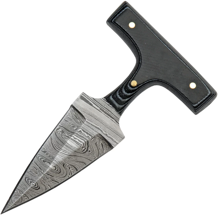Damascus Black Micarta Double Edge Push Dagger W/ Leather Belt Sheath 1317BK 3 Damascus Black Micarta Double Edge Push Dagger W/ Leather Belt Sheath 1317BK