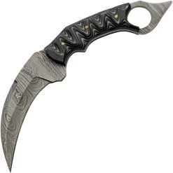Damascus Karambit Fixed Blade Knife Black Micarta Damascus Drop Point Blade 1318