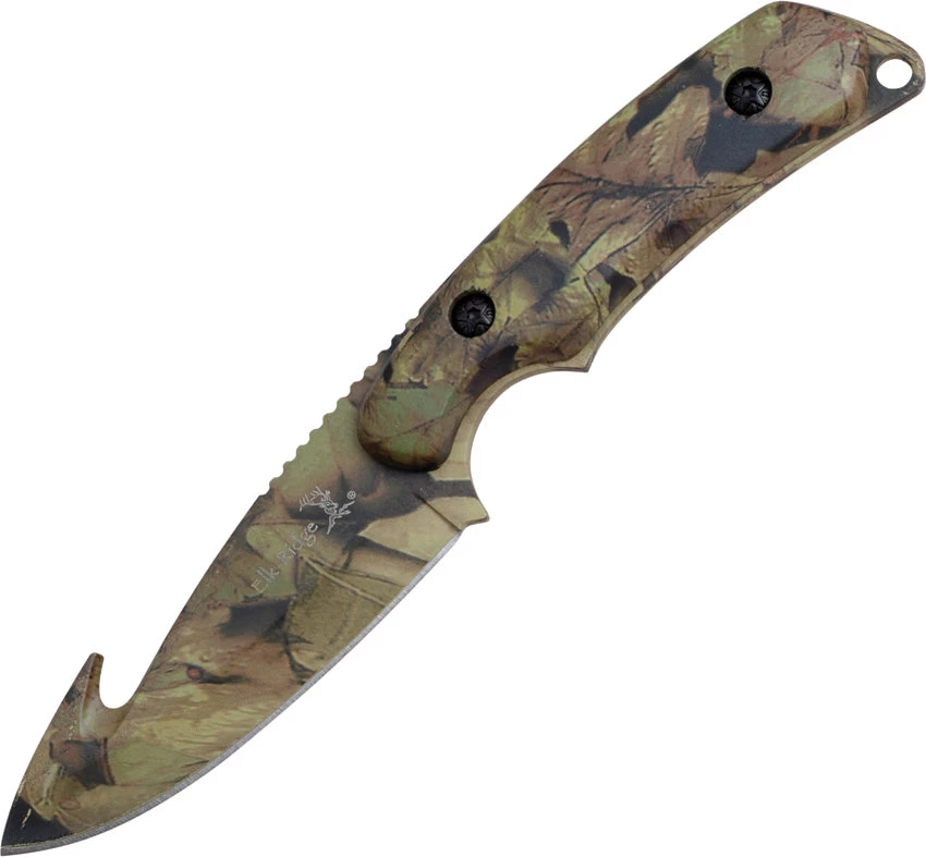 Elk Ridge Guthook Hunter Green Camo 8" Skinner Knife - 116 3 Elk Ridge Guthook Hunter Green Camo 8" Skinner Knife - 116