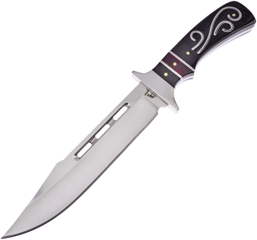 Frost Cutlery Black Hills Bowie Fixed Black Pakkawood Swirl Inlay Knife BKH211