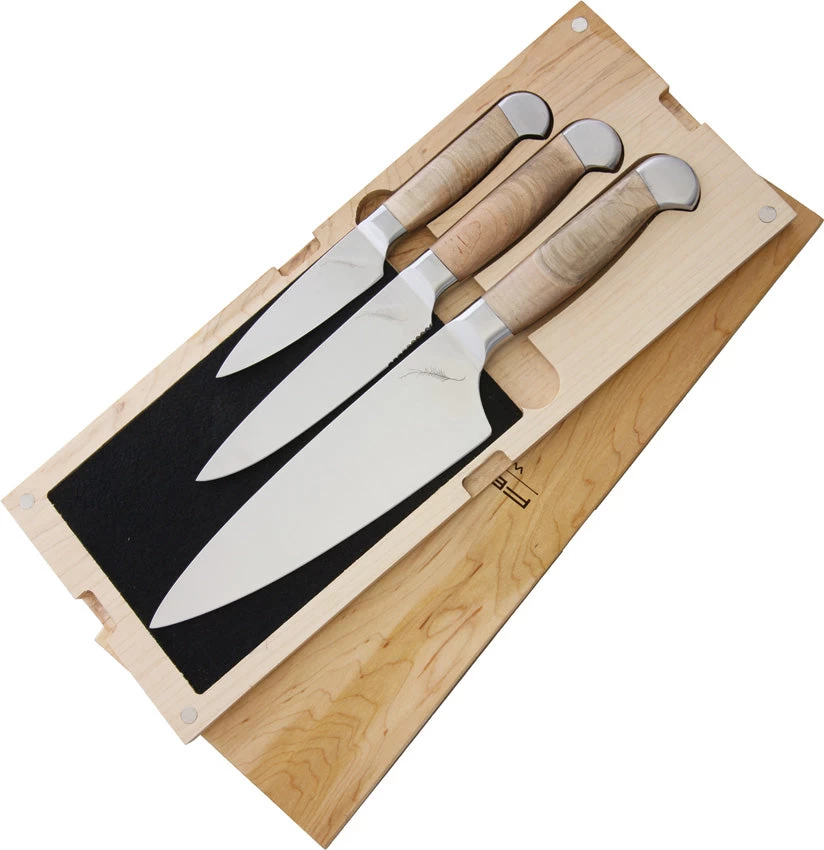 Ferrum Estate 3pc Maple Wood Paring Utility & Chef's Fixed Knives Set E0300 3 Ferrum Estate 3pc Maple Wood Paring Utility & Chef's Fixed Knives Set E0300