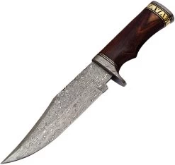 FH Knives Damascus Bowie Brown Wood Damascus Fixed Blade Knife HZBW001