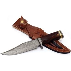 FH Knives Damascus Bowie Brown Wood Damascus Fixed Blade Knife HZBW001 -Knives = the best. FHKHZBW001 add 03