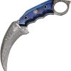 FH Knives Damascus Karambit Blue Pakkawood Fixed Blade Knife KMBT001 -Knives = the best. FHKKMBT001