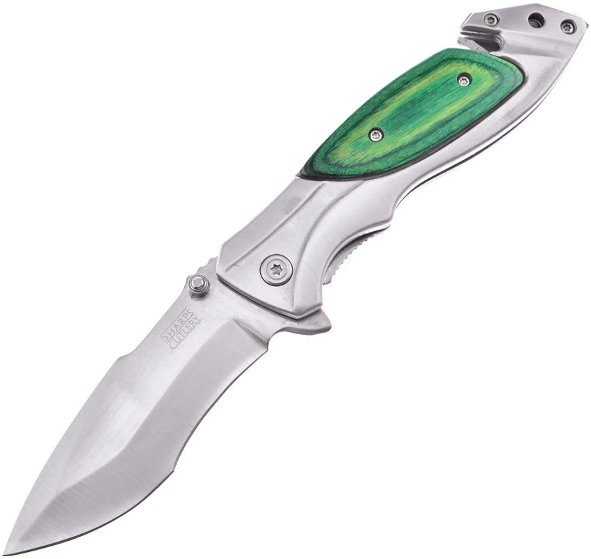 Frost Cutlery Linerlock A/O Green & Silver Belt Cutter Folding Knife HP131GPW 3 Frost Cutlery Linerlock A/O Green & Silver Belt Cutter Folding Knife HP131GPW