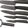 Hen & Rooster Six Piece Ceramic Kitchen Knife Set 6pc Black Blade 016
