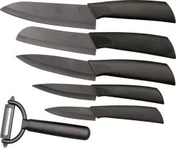 Hen & Rooster Six Piece Ceramic Kitchen Knife Set 6pc Black Blade 016
