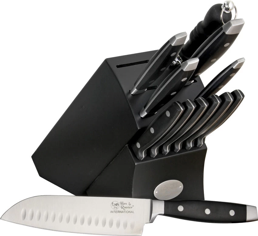 Hen & Rooster Thirteen Piece Kitchen Knife Set 13pc Black Stainless Blade 028 3 Hen & Rooster Thirteen Piece Kitchen Knife Set 13pc Black Stainless Blade 028