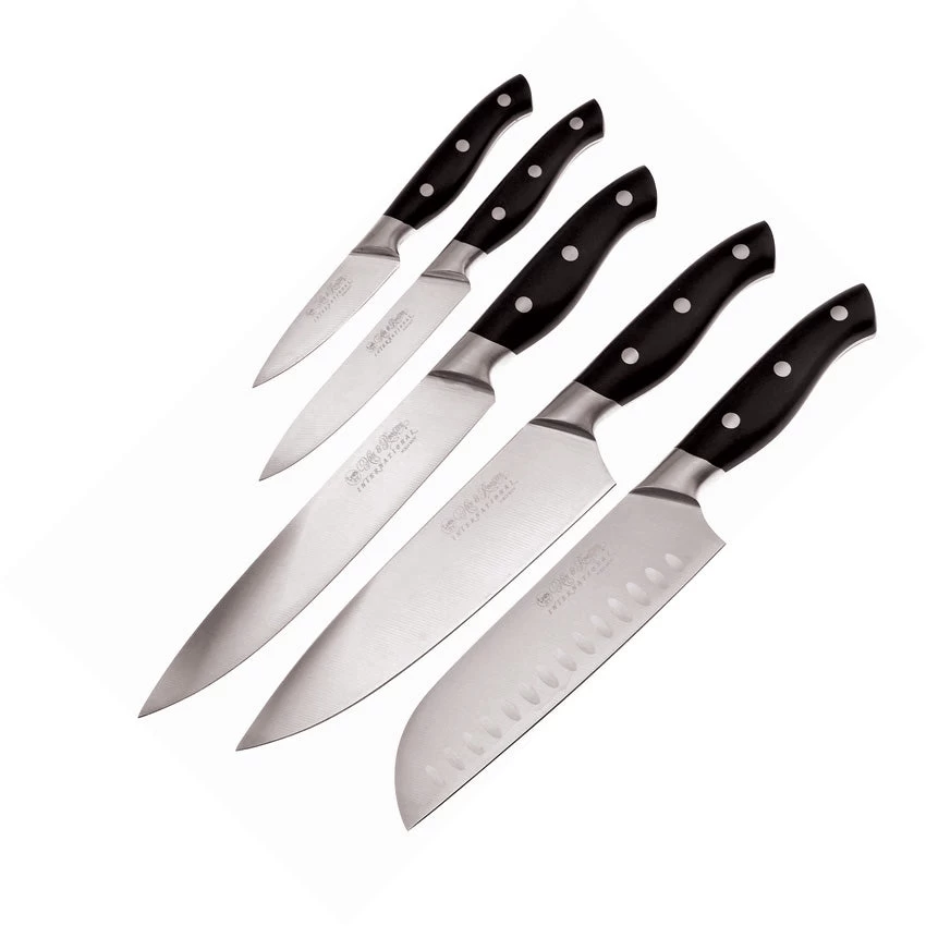 Hen & Rooster 5pc Black Kitchen Knife Set W/ Storage Block I062 4 Hen & Rooster 5pc Black Kitchen Knife Set W/ Storage Block I062 - Image 2