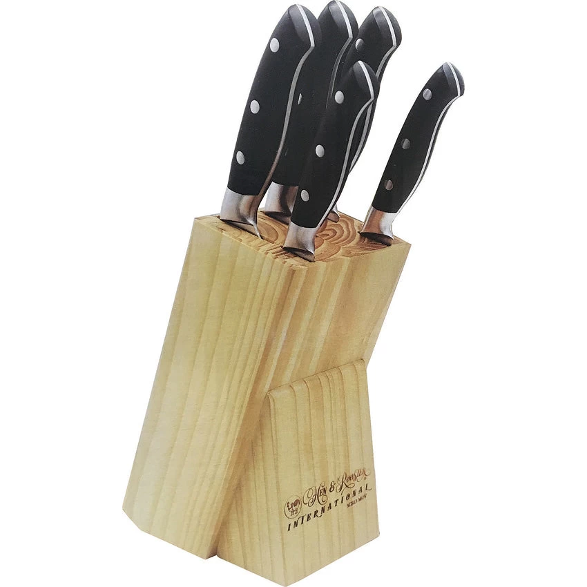 Hen & Rooster 5pc Black Kitchen Knife Set W/ Storage Block I062 5 Hen & Rooster 5pc Black Kitchen Knife Set W/ Storage Block I062 - Image 3