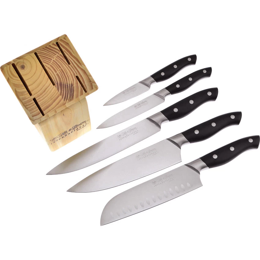Hen & Rooster 5pc Black Kitchen Knife Set W/ Storage Block I062 6 Hen & Rooster 5pc Black Kitchen Knife Set W/ Storage Block I062 - Image 4