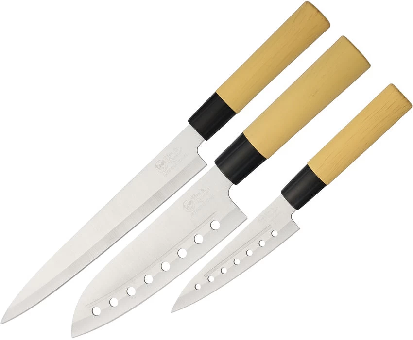Hen & Rooster Three Piece Kitchen Knife Set 3pc Tan Wood Stainless K100 3 Hen & Rooster Three Piece Kitchen Knife Set 3pc Tan Wood Stainless K100