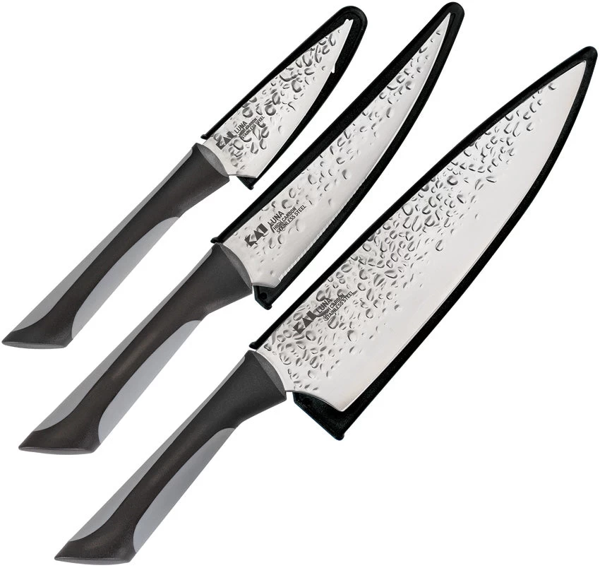 Kai USA Luna Three Piece Kitchen Gray Stainless Fixed Blade Knife Set 0370 3 Kai USA Luna Three Piece Kitchen Gray Stainless Fixed Blade Knife Set 0370