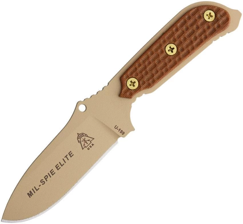 TOPS Mil-Spie 3 Elite Fixed Hunter Coyote Tan Blade & Handle Knife - MIL3ELITETAN 3 TOPS Mil-Spie 3 Elite Fixed Hunter Coyote Tan Blade & Handle Knife - MIL3ELITETAN