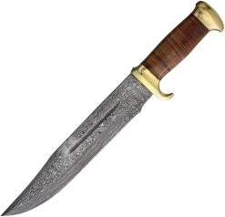 Marbles Damascus Stacked Leather Bowie + Sheath 586