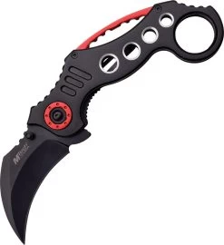 MTECH Black & Red Karambit Claw Finger Hole Tactical Folding Knife - 529BK