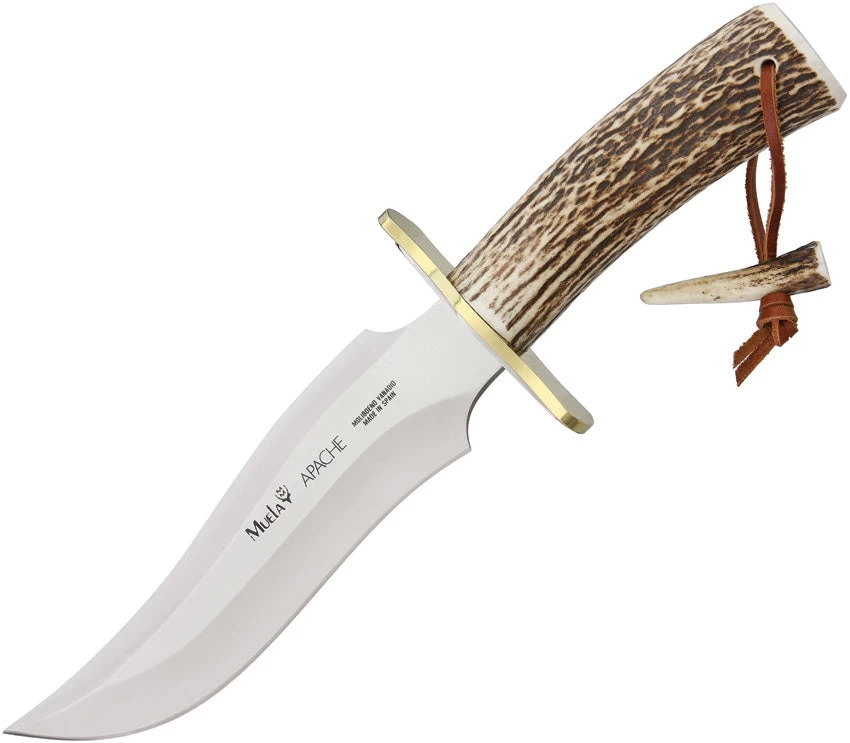 Muela Apache Bowie Stag Handle 440A Stainless Fixed Knife W/ Belt Sheath 93102 3 Muela Apache Bowie Stag Handle 440A Stainless Fixed Knife W/ Belt Sheath 93102
