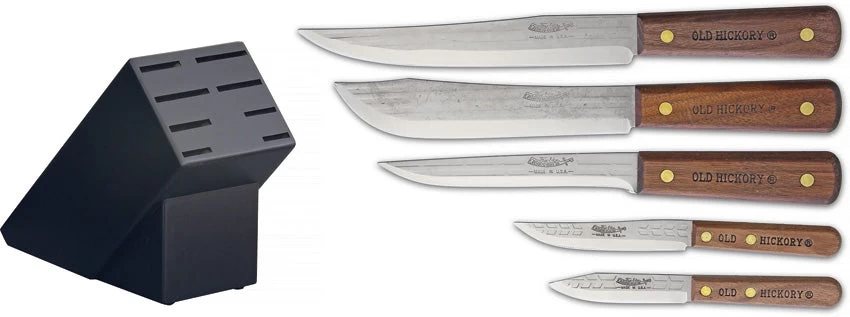 Old Hickory Kitchen Set Brown Wood Carbon Steel Fixed Blade Knives 7220 3 Old Hickory Kitchen Set Brown Wood Carbon Steel Fixed Blade Knives 7220