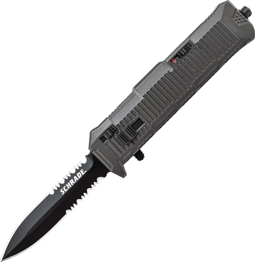 Schrade Out The Front Assist Spear Serrated Blade Gray Zytel Handle Knife OTF8BS 4 Schrade Out The Front Assist Spear Serrated Blade Gray Zytel Handle Knife OTF8BS - Image 2