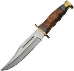 Front Page 17 11.25" Bowie Wood Handle Fixed Blade Knife W/ Sheath 203412WD