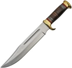 17" Bowie Pakkawood Leather Fixed Blade Knife W/ Brown Sheath 203413